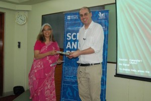 Jon Agar receiving a memento from Amrita Shah of CCS (Geetha SN)